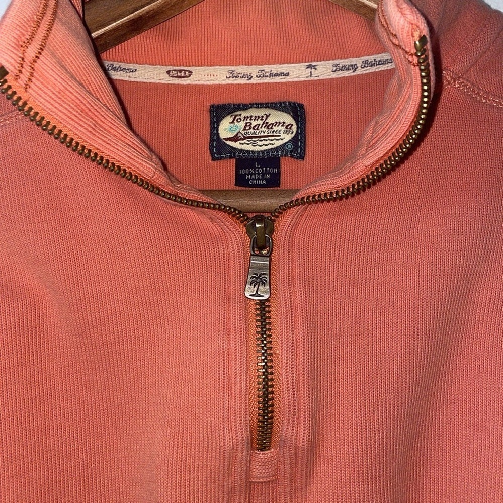 Tommy Bahama Salmon 1/4 Zip Pullover Sweatshirt Cotton Pink Orange Womens Large - Picture 4 of 5